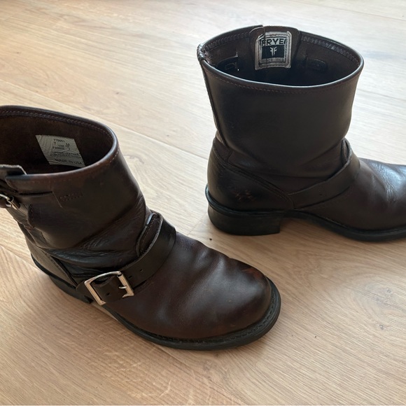 Frye Brown Leather moto Boots 7 made USA - Picture 2 of 9